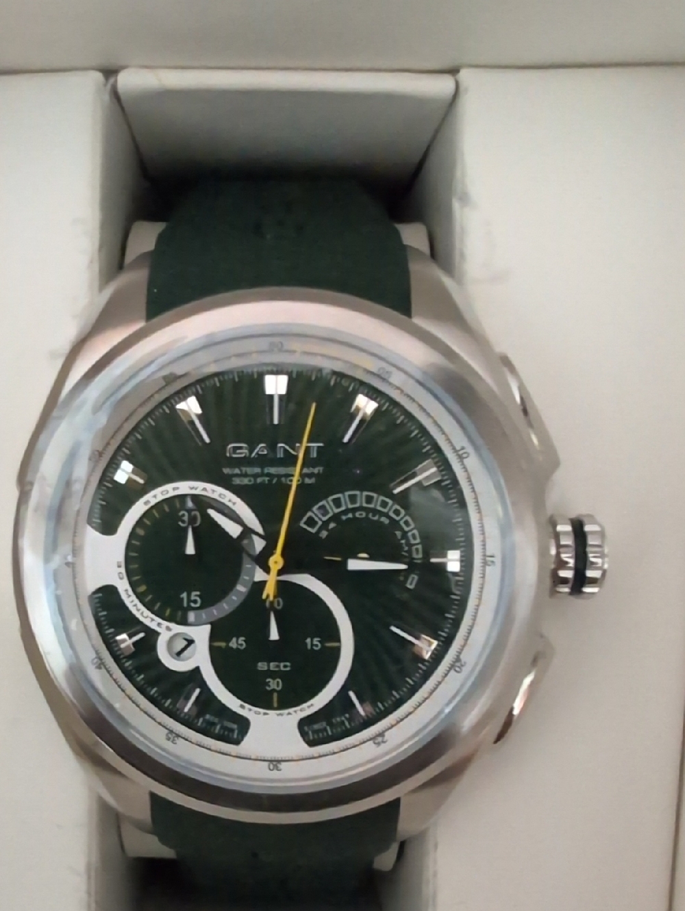 NWT GANT Dark Hunter Green Dial Silver Case Chronograph Watch